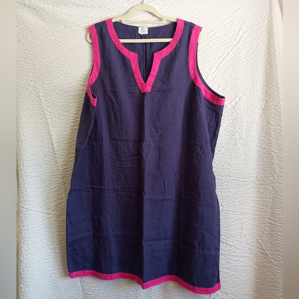 Sigrid Olsen 100% Linen Rich Purple Fushia Trim Tunic Top Coverup 26" PTP XXL
